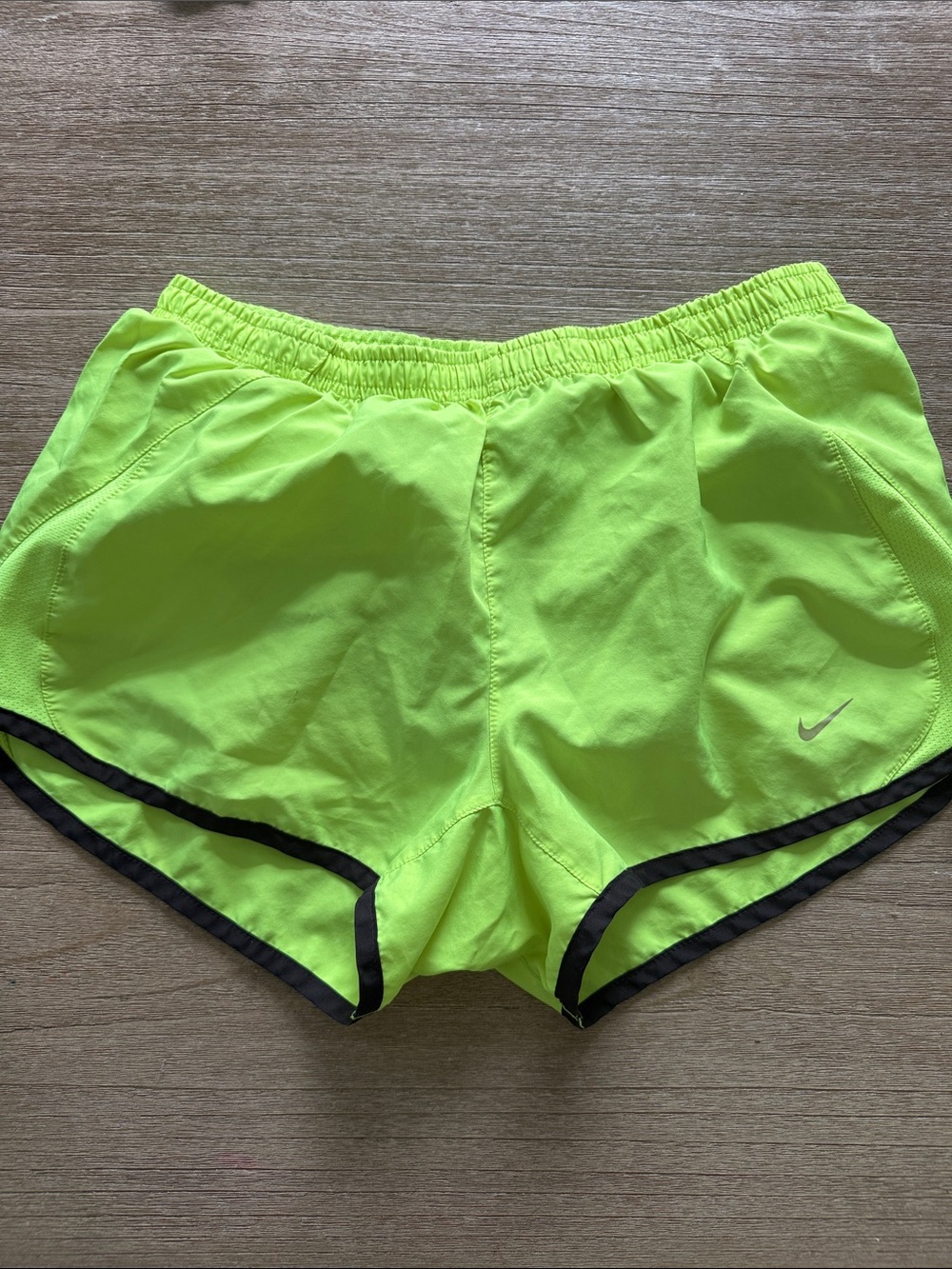 Nike Women's Neon Yellow Athletic Running Shorts with Black Trim